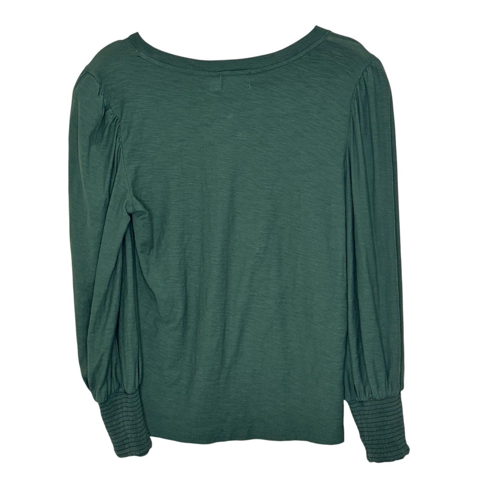 Nation LTD Shirt Womens Small Green Pima Cotton Long Sleeve Puff Sleeve Crewneck