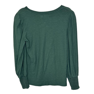Nation LTD Shirt Womens Small Green Pima Cotton Long Sleeve Puff Sleeve Crewneck
