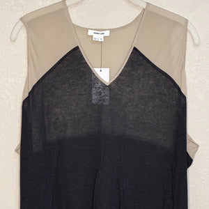 Helmut Lang Tank Tunic Silk Linen Viscose Black Beige V Neck Size Small NEW $265