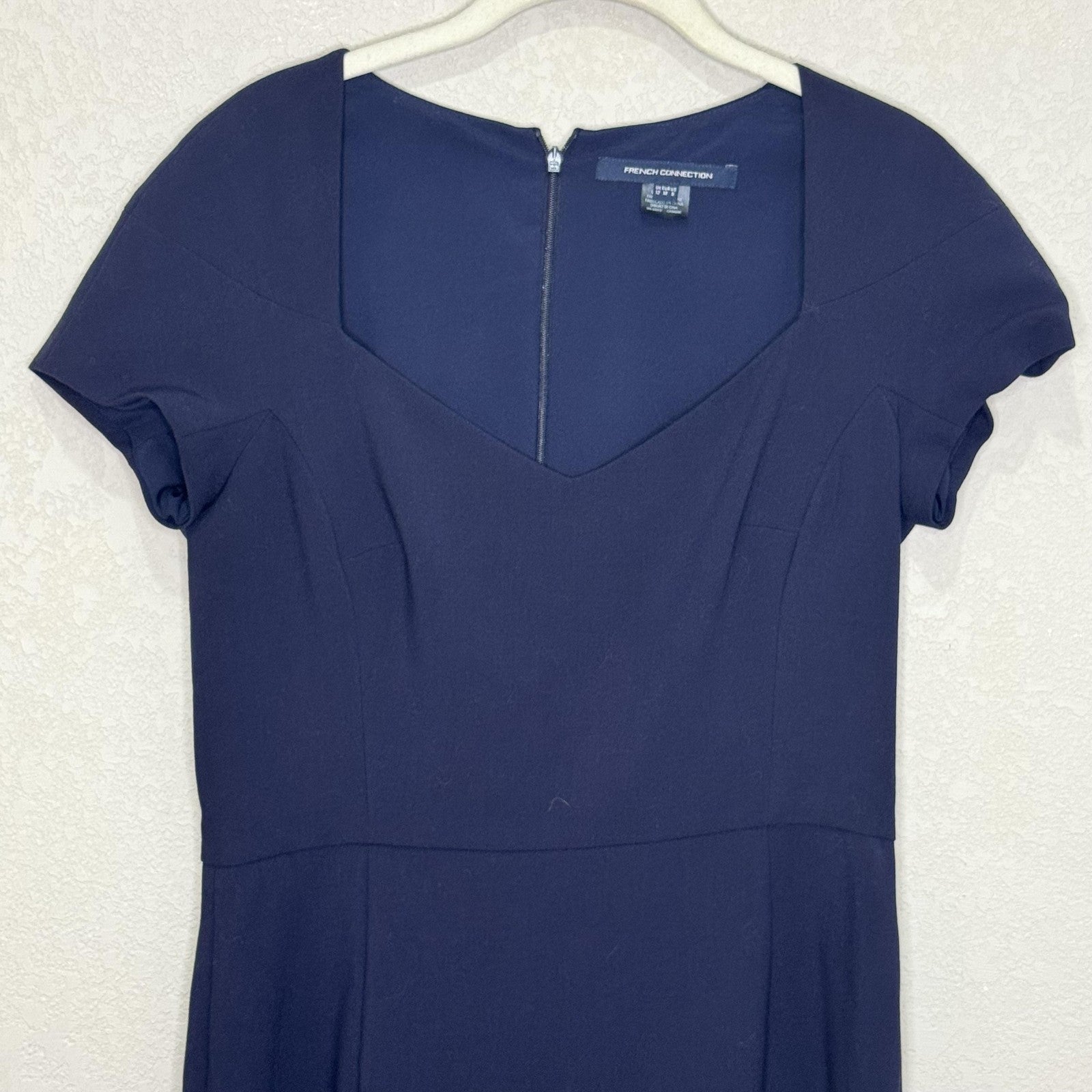 French Connection Dress Medium Whisper Navy Blue Short Sleeve Work Office Career