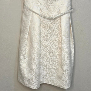 WHBM Cream White Gold Floral Metallic Jacquard Dress with Belt Size 10 NEW $180