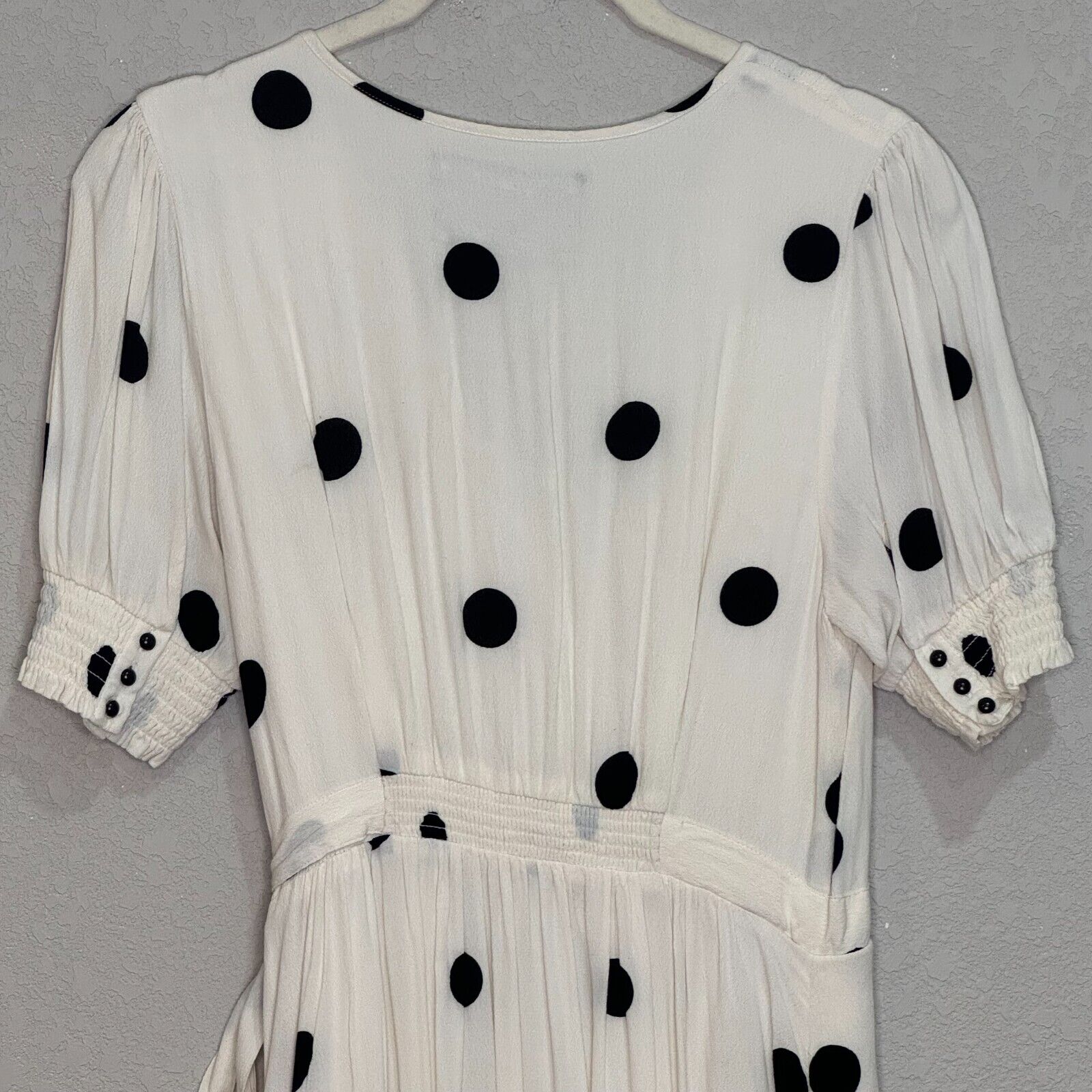 Anthropologie Maeve Black White Breanna Polka Dot Wrap Midi Dress Size Flair Style