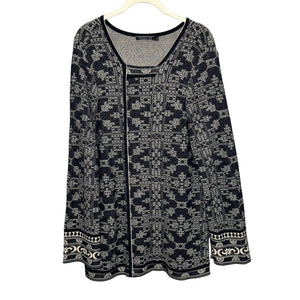Peruvian Connection Sweater Womens XL Black Cream Pima Cotton Tunic Boho Knit