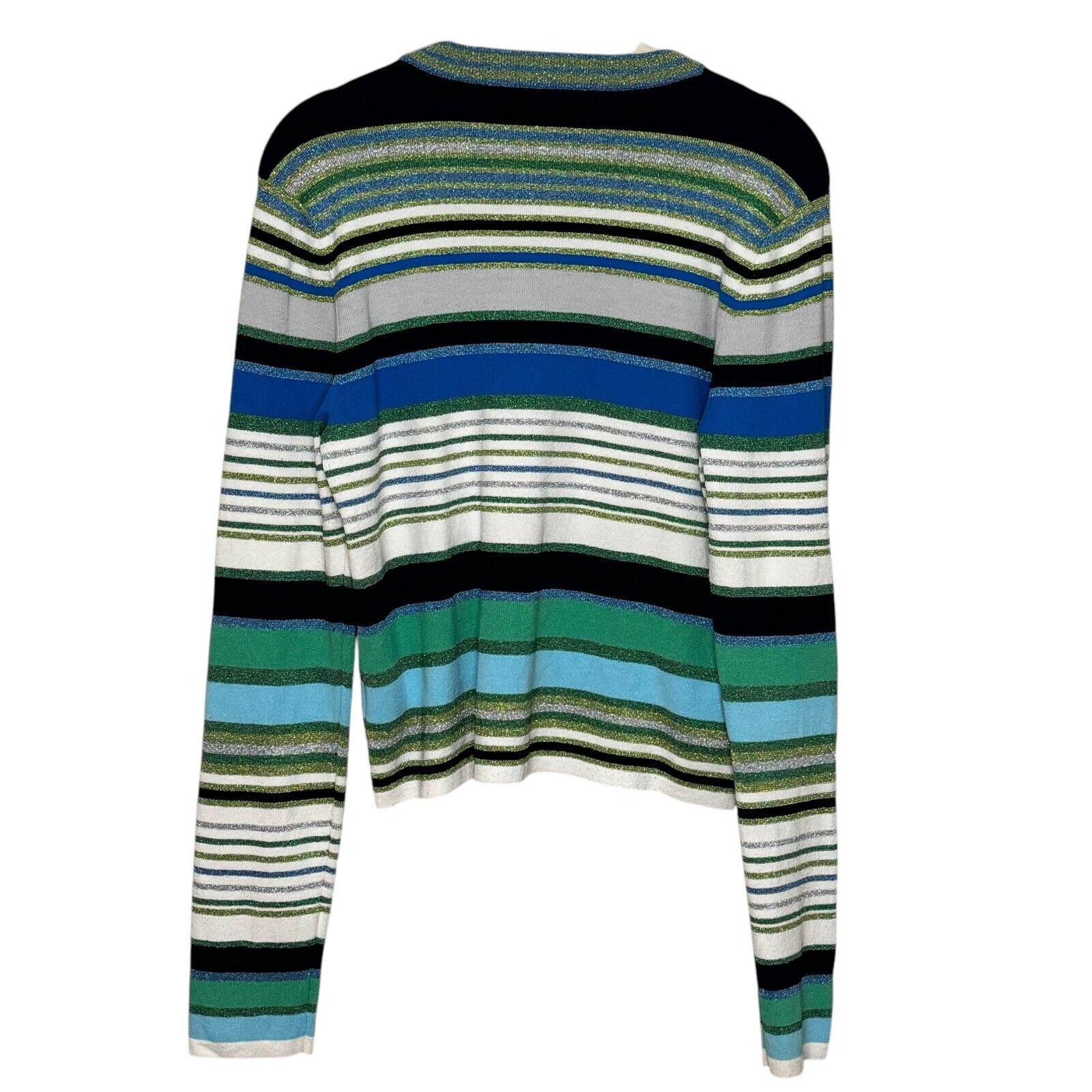 Veronica Beard Sweater Size Large Palma Blue Green Metallic Stripe Long Sleeve