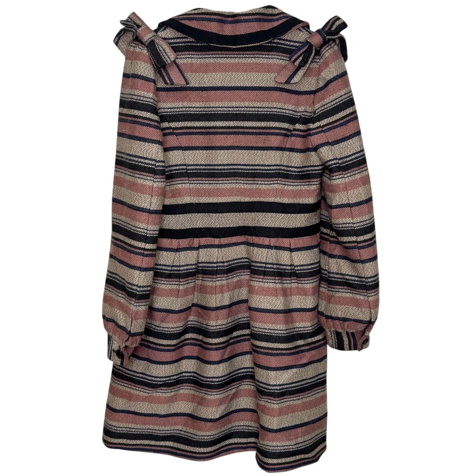 Anthropologie Elevenses Coat Size 6 Striped Wool Blend Shoulder Bows Lined