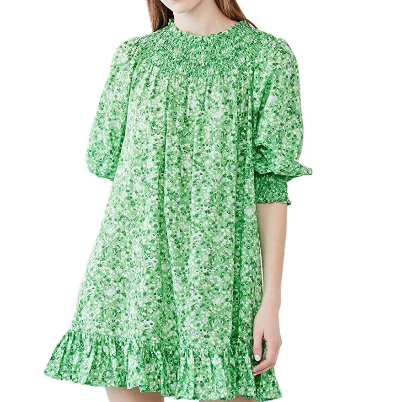 RIXO London Tuckernuck Green Meadow Ditsy Azalea Smocked Mini Dress Size XS