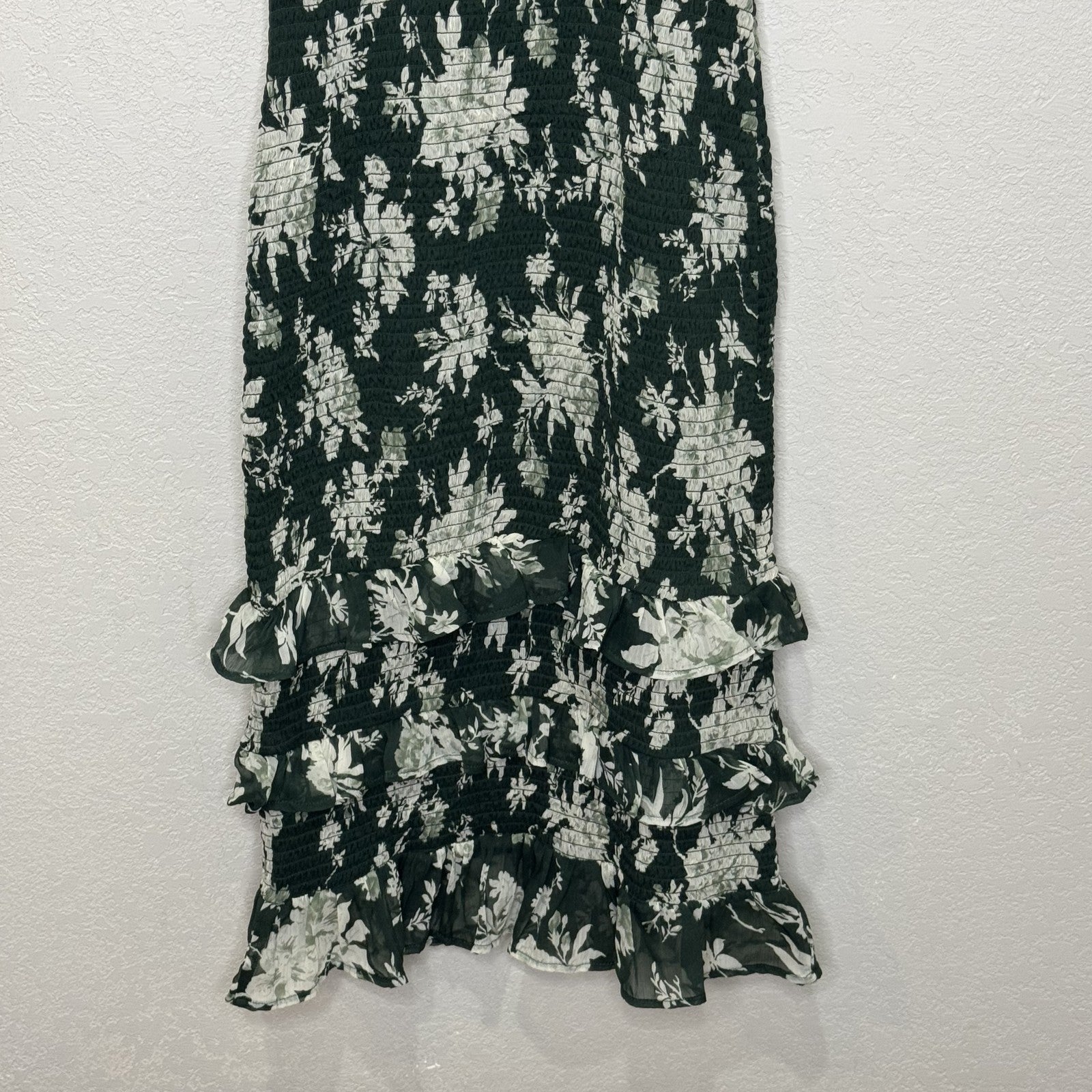 Abercrombie & Fitch Dress Womens Small Green Floral Smocked Ruffle Midi Sundress - Flair - Style
