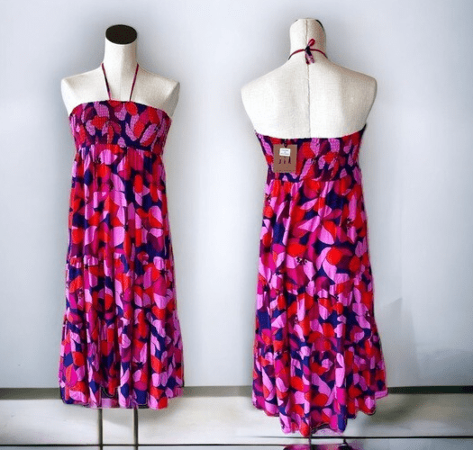 Able The Label Hollywood Halter Dress Size Medium NEW Bright Tropical Bird Print - Flair - Style