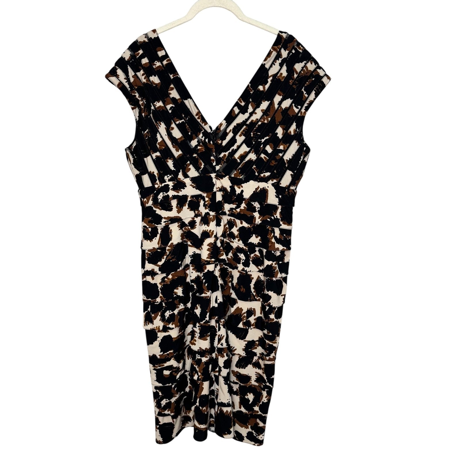 Adrianna Papell Dress Womens 14 Sheath Animal Print Ruched V Neck Cocktail Party - Flair - Style