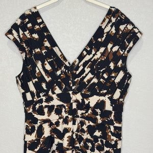 Adrianna Papell Dress Womens 14 Sheath Animal Print Ruched V Neck Cocktail Party - Flair - Style