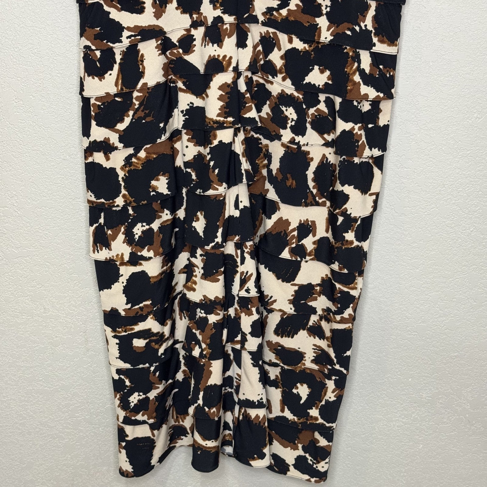 Adrianna Papell Dress Womens 14 Sheath Animal Print Ruched V Neck Cocktail Party - Flair - Style