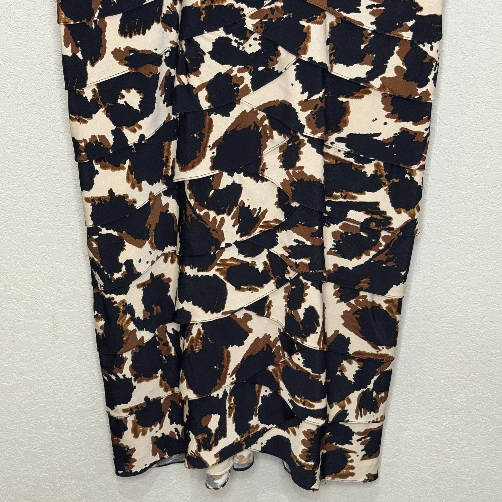 Adrianna Papell Dress Womens 14 Sheath Animal Print Ruched V Neck Cocktail Party - Flair - Style