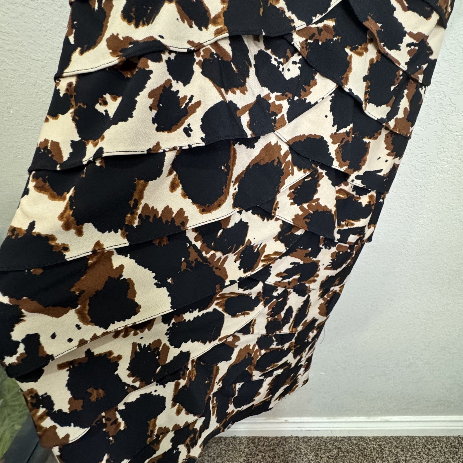Adrianna Papell Dress Womens 14 Sheath Animal Print Ruched V Neck Cocktail Party - Flair - Style