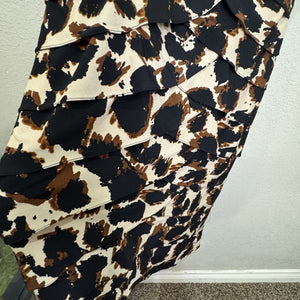 Adrianna Papell Dress Womens 14 Sheath Animal Print Ruched V Neck Cocktail Party - Flair - Style