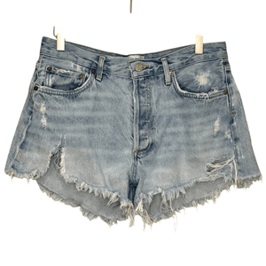 AGOLDE Shorts 28 Blue Parker Distressed High Rise Denim Frayed Hem Cutoff Grunge - Flair - Style
