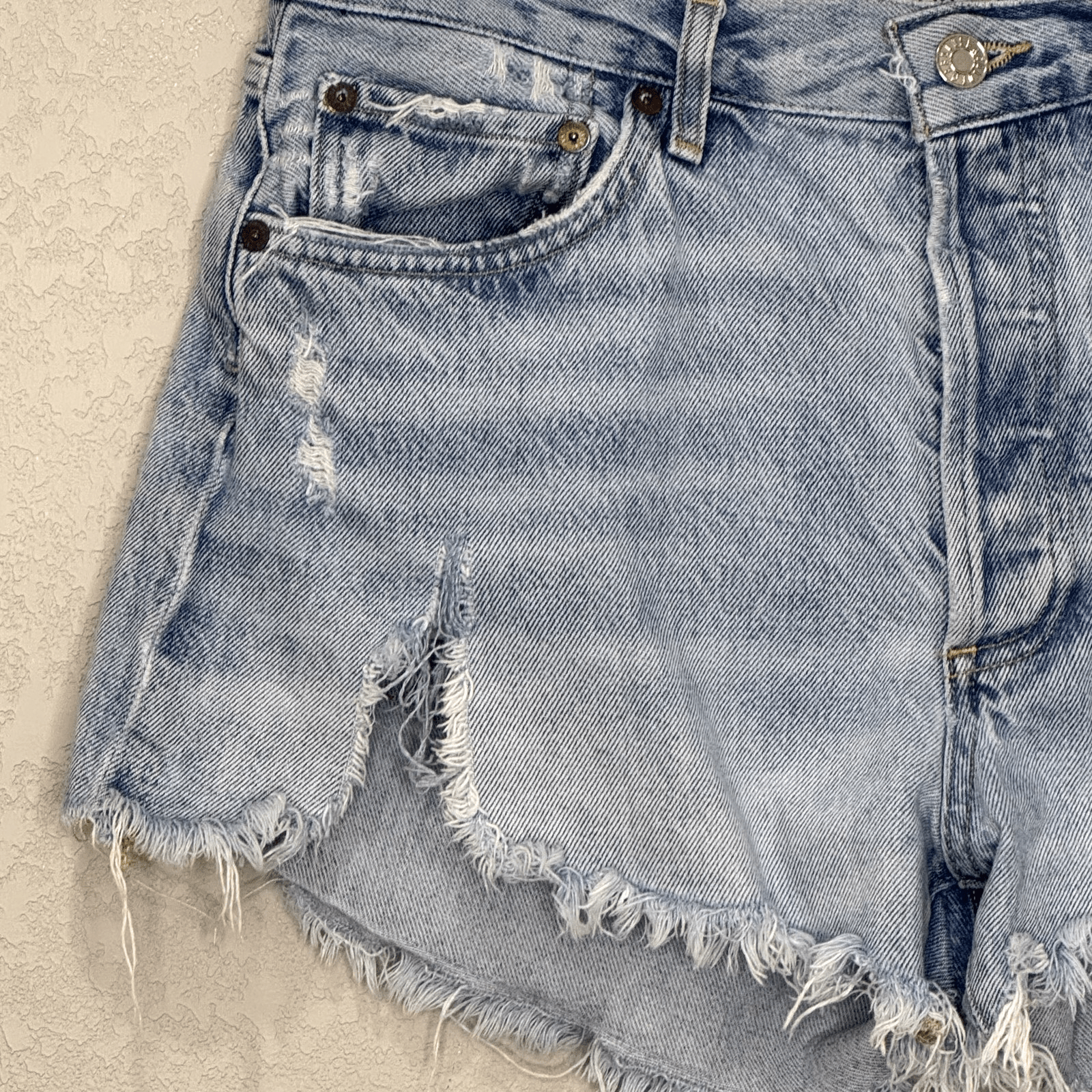 AGOLDE Shorts 28 Blue Parker Distressed High Rise Denim Frayed Hem Cutoff Grunge - Flair - Style