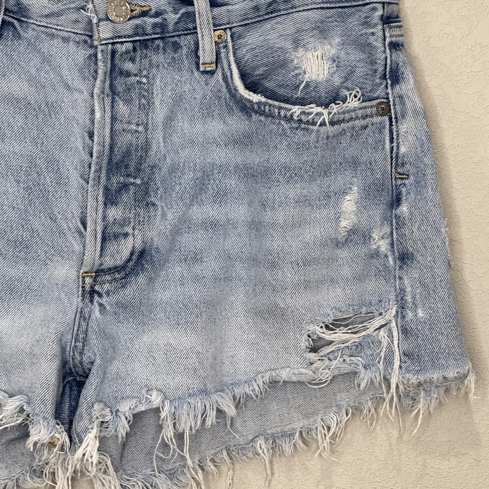 AGOLDE Shorts 28 Blue Parker Distressed High Rise Denim Frayed Hem Cutoff Grunge - Flair - Style