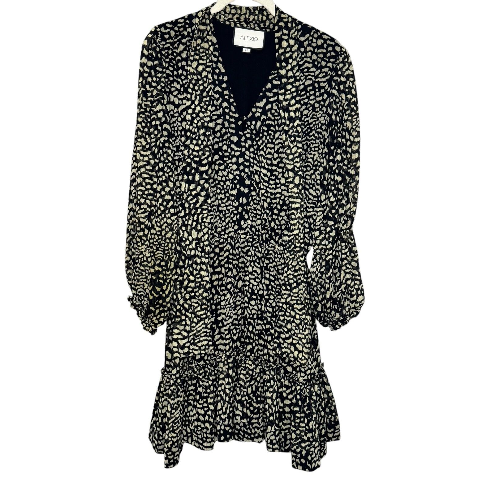 Alexis Malika Printed Georgette Mini Dress Size Medium $495 Animal Tie Neck - Flair - Style