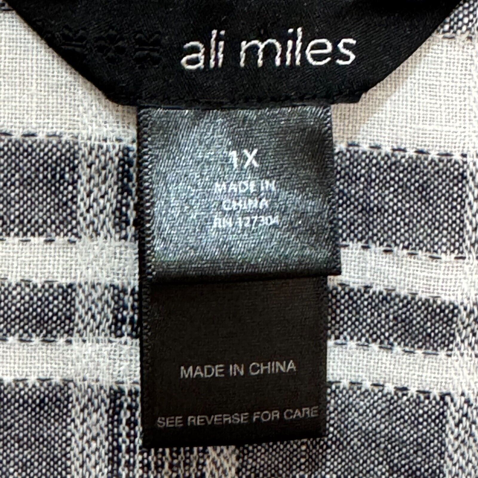 Ali Miles Womens Tunic Top Size 1X Linen Black Grey White Stripes Buttons Artsy - Flair - Style