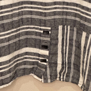 Ali Miles Womens Tunic Top Size 1X Linen Black Grey White Stripes Buttons Artsy - Flair - Style