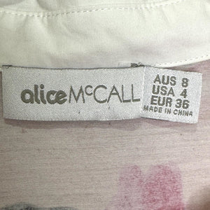 Alice McCall Shirt Womens Small Pink Lips Print White Collar Long Sleeve Button - Flair - Style