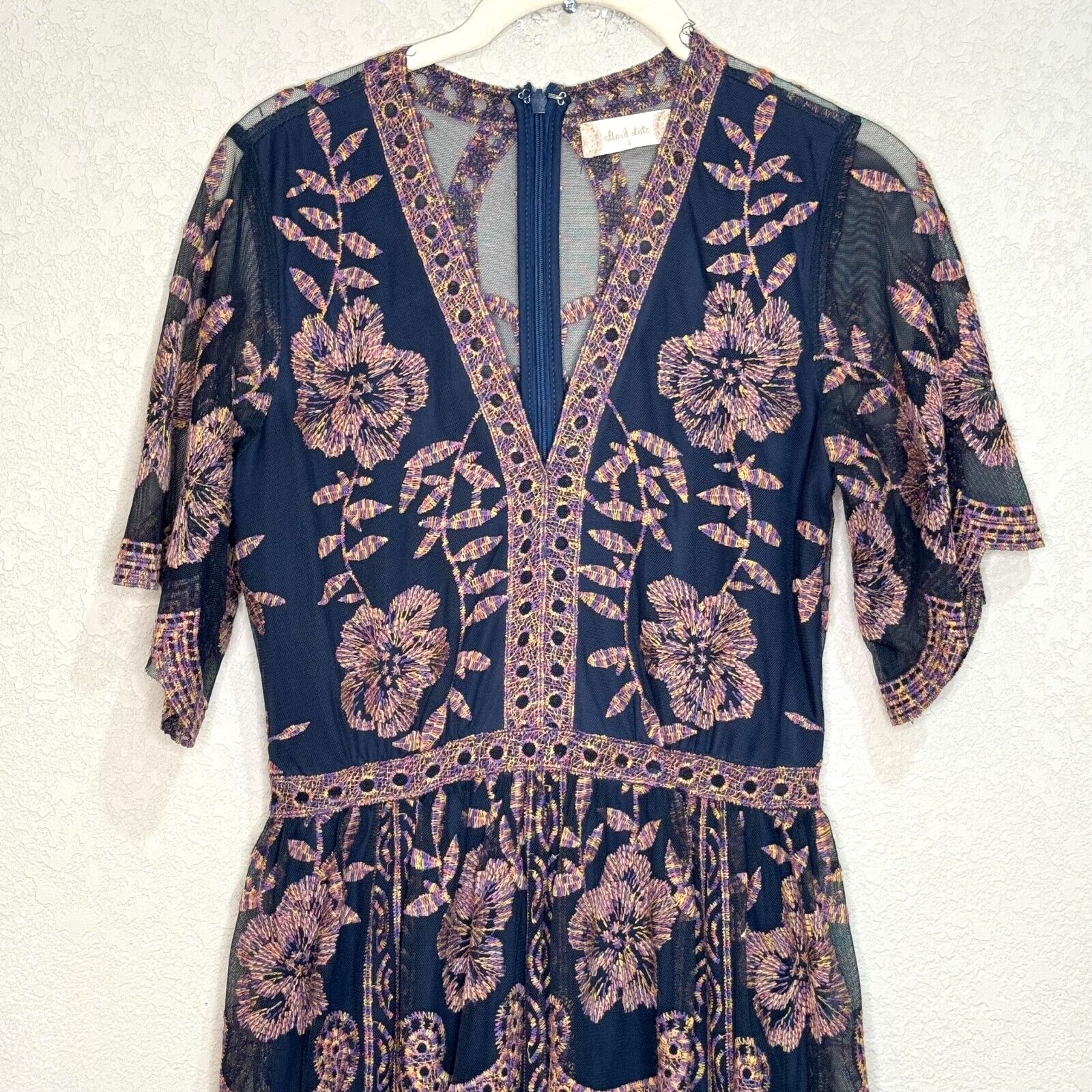 Altar'd State Maxi Dress Size Small Blue Floral Catania Embroidered Lace - Flair - Style