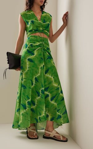 Altuzarra Maxi Skirt 34 US Size 2 NEW $1295 Thalissa Green Print Vacation Summer - Flair - Style