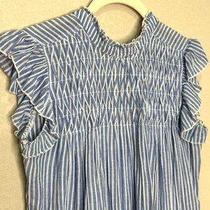 Anthropologie Blouse Size XS Vintage Charm Ruffled Peplum Blue Striped Flutter - Flair - Style