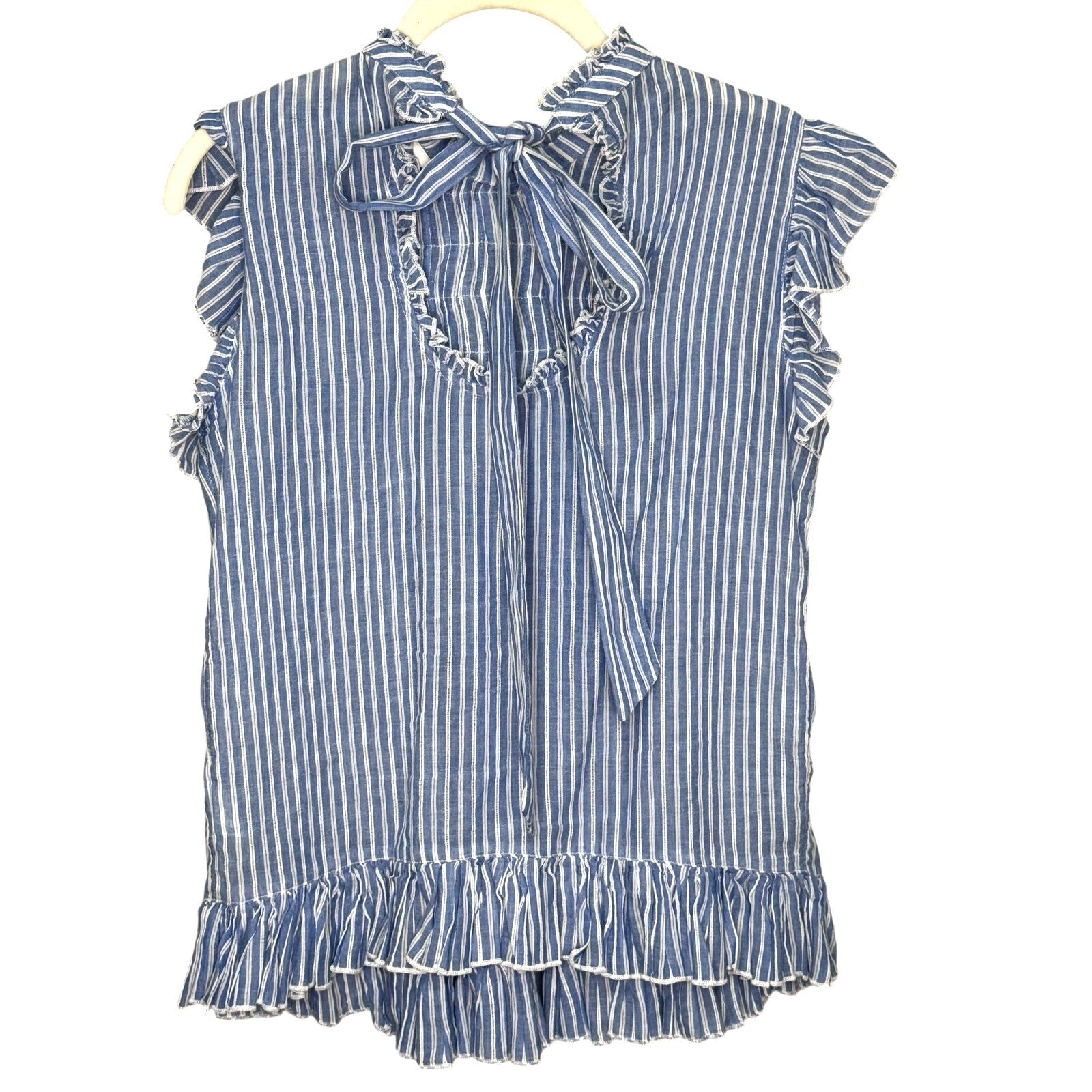 Anthropologie Blouse Size XS Vintage Charm Ruffled Peplum Blue Striped Flutter - Flair - Style