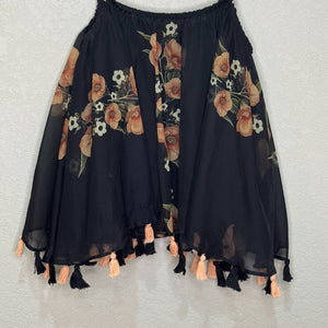 Anthropologie Carolina K Top Size Small Black Floral Tassel Hem Boho Festival - Flair - Style