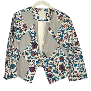 Anthropologie Elevenses Floral Open Blazer Jacket Size 8 Patchwork Petal Cropped - Flair - Style