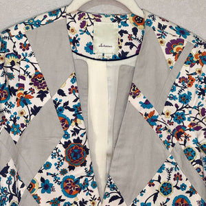 Anthropologie Elevenses Floral Open Blazer Jacket Size 8 Patchwork Petal Cropped - Flair - Style