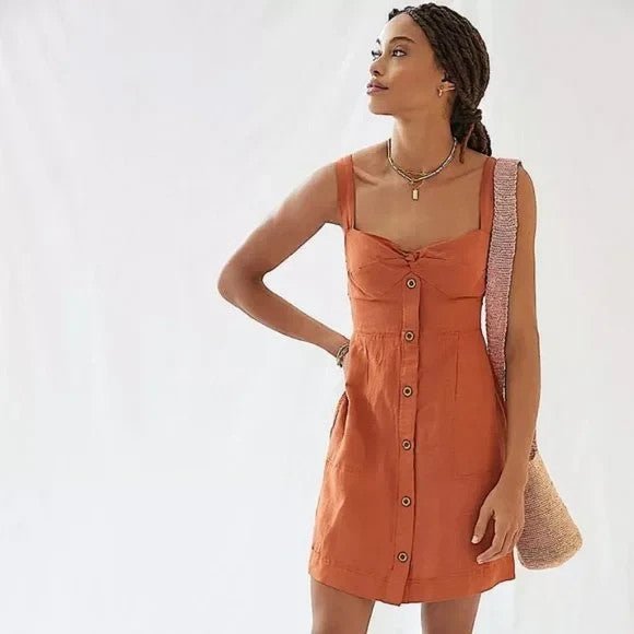 Anthropologie Maeve Dress | Size Medium | Rust Linen Blend - Flair - Style