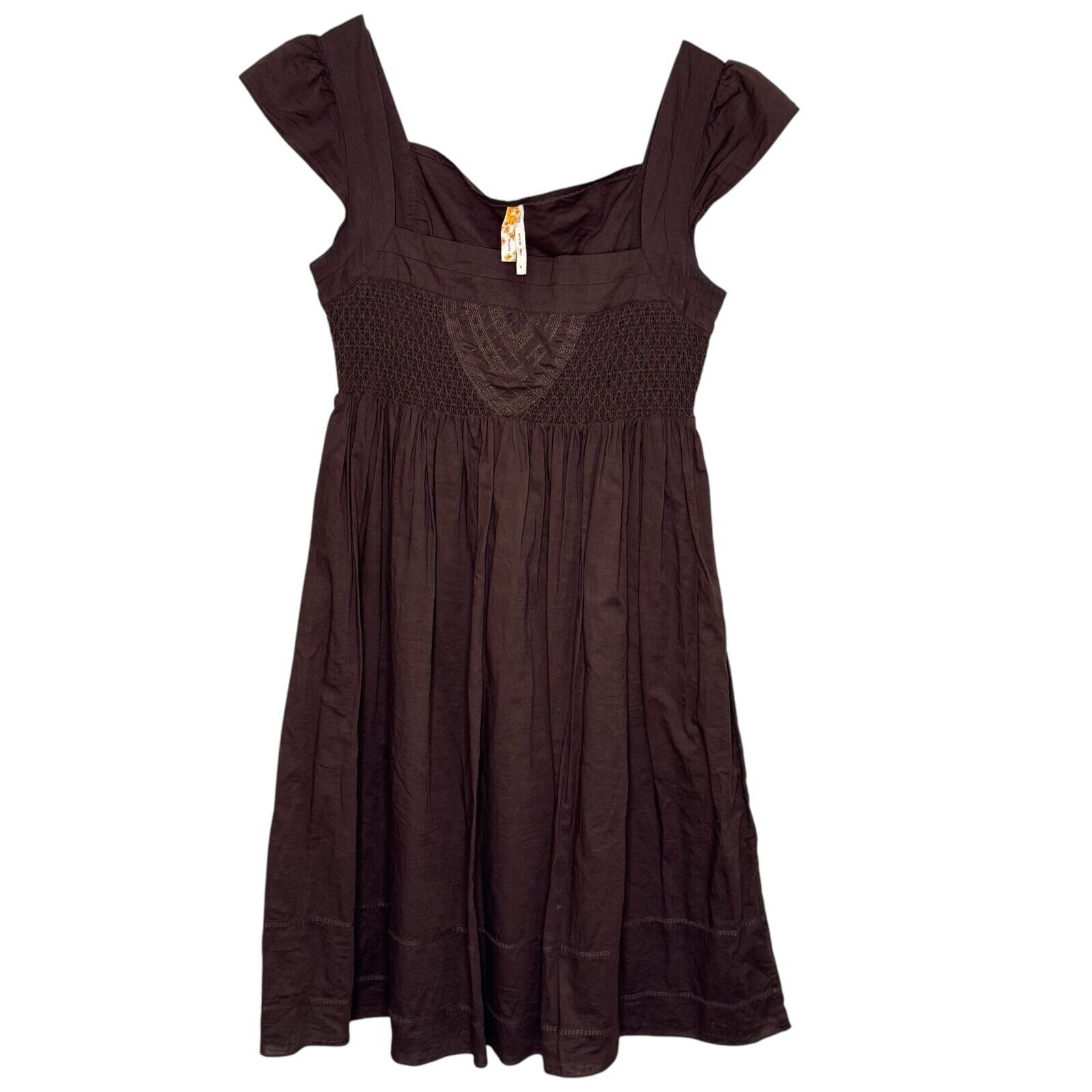 Anthropologie Maeve Smocked Dress Size 6 Brown Supreme Grace Vintage - Flair - Style