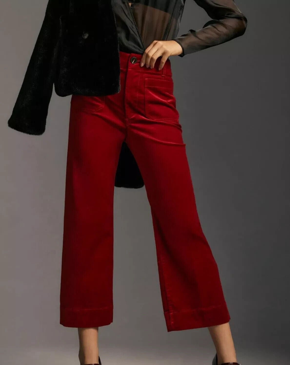 Anthropologie Maeve The Colette Cropped Wide - Leg Pants Size 28 Red Velvet - Flair - Style