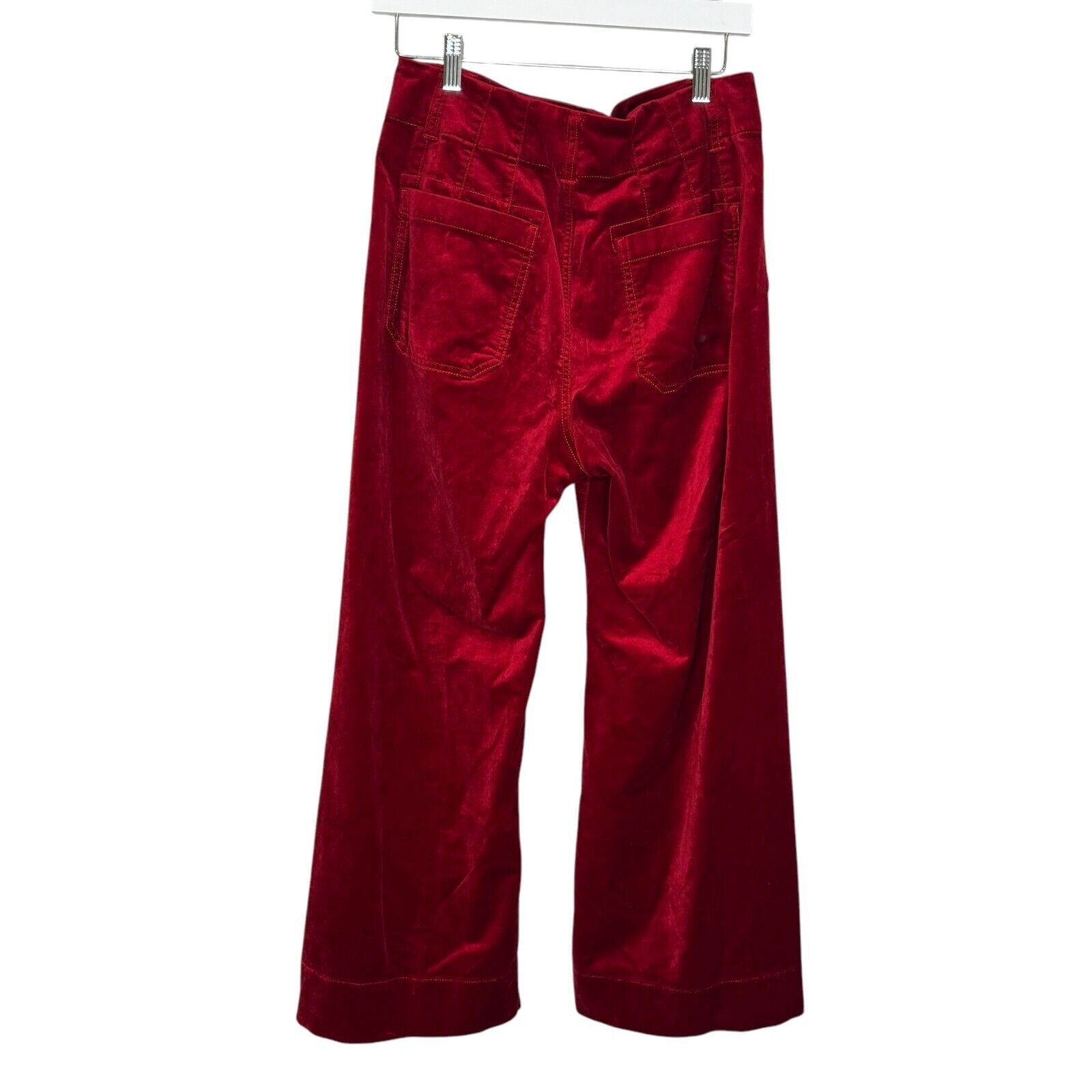 Anthropologie Maeve The Colette Cropped Wide - Leg Pants Size 28 Red Velvet - Flair - Style
