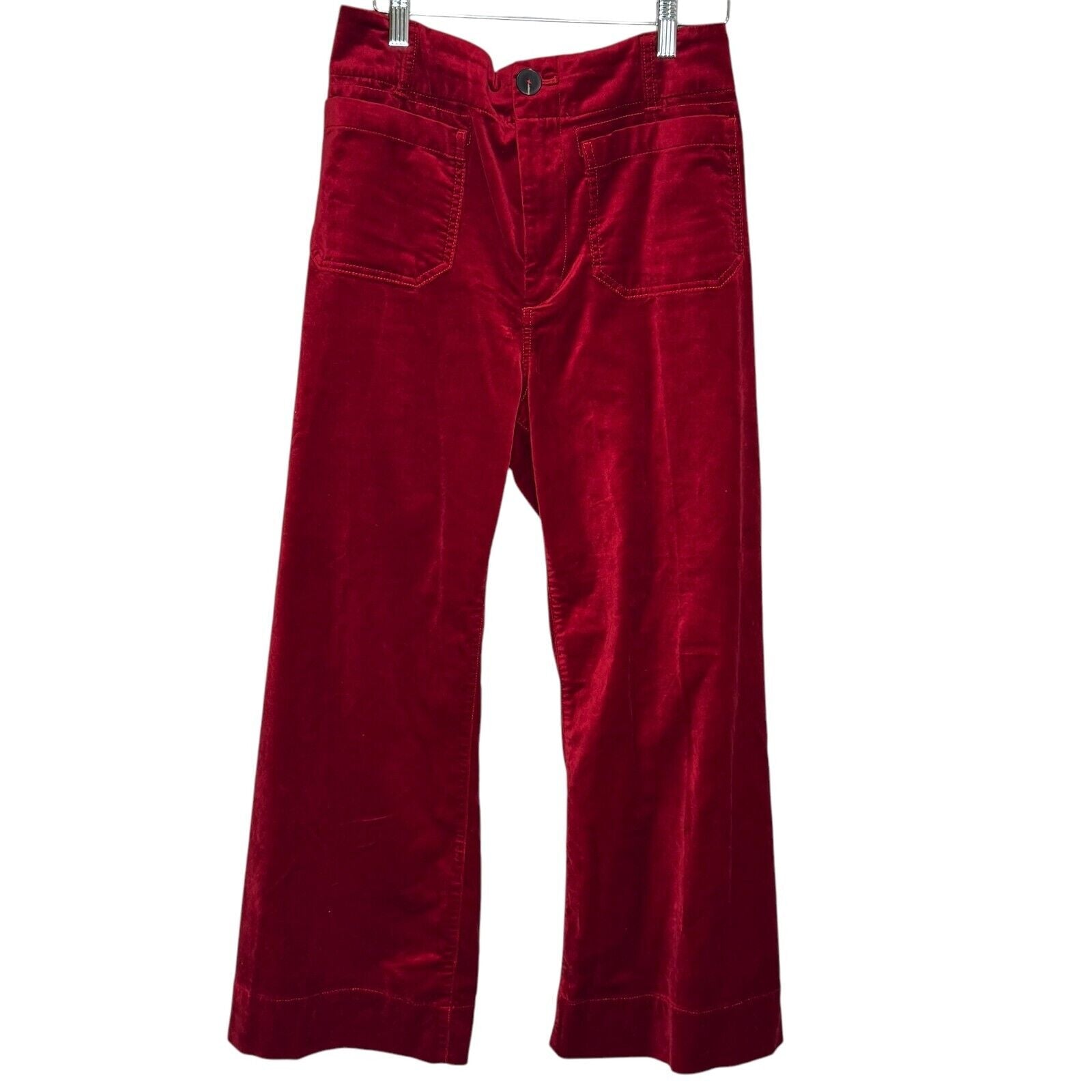 Anthropologie Maeve The Colette Cropped Wide - Leg Pants Size 28 Red Velvet - Flair - Style