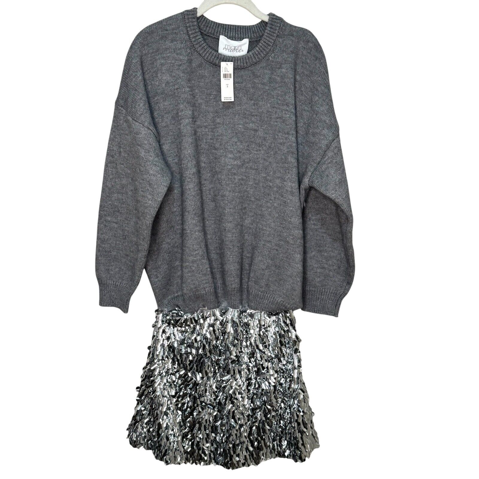 Anthropologie Mare Ware Mini Dress Size Small NEW Long - Sleeve Knit Sequin Twofer - Flair - Style