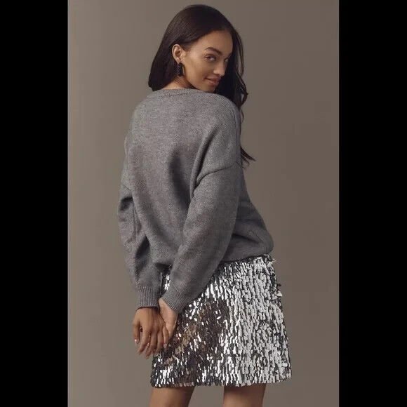 Anthropologie Mare Ware Mini Dress Size Small NEW Long - Sleeve Knit Sequin Twofer - Flair - Style