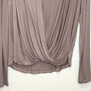 Anthropologie On the Road Top XS Taupe Draped Long Sleeve Surplice Blouse USA - Flair - Style