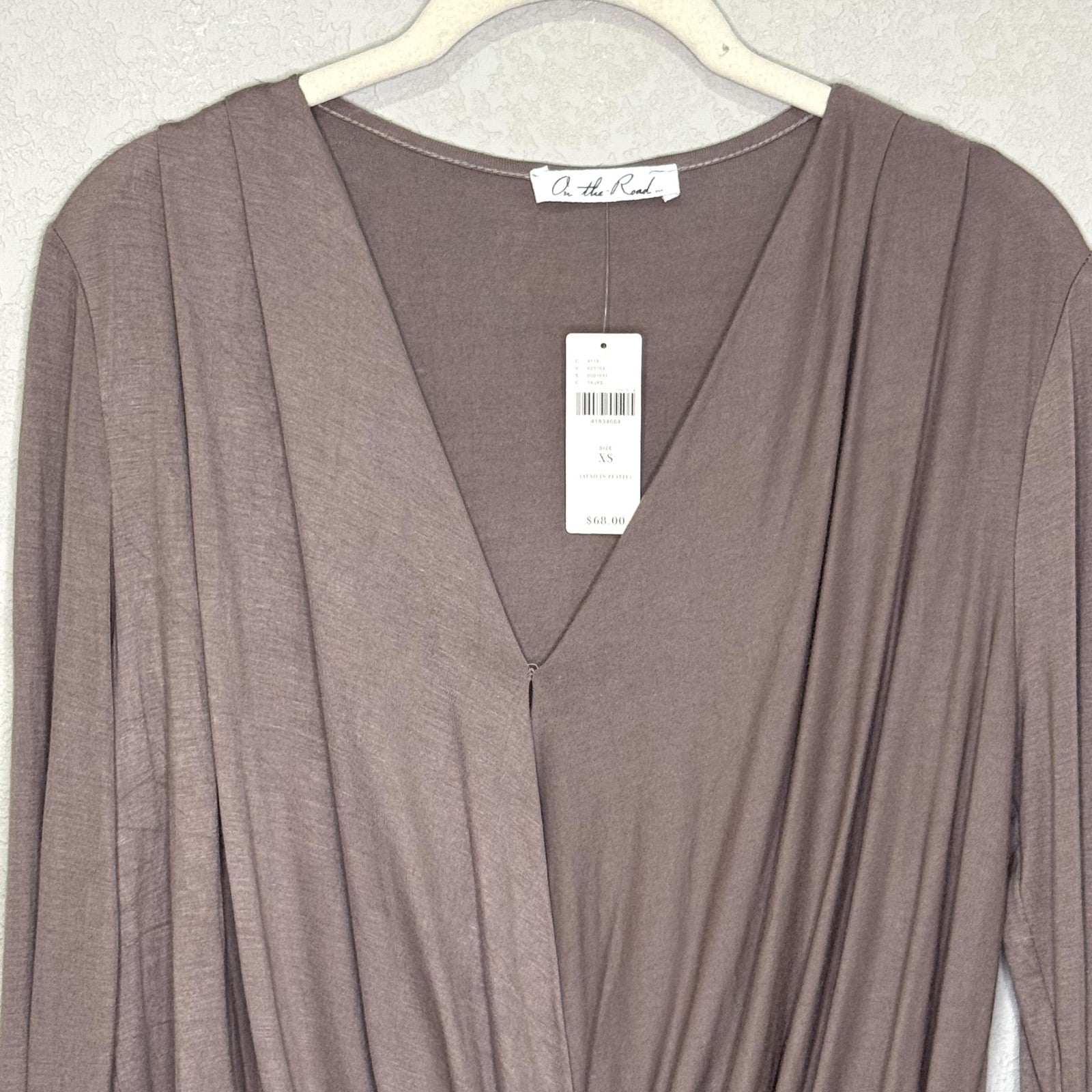 Anthropologie On the Road Top XS Taupe Draped Long Sleeve Surplice Blouse USA - Flair - Style
