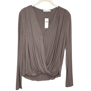 Anthropologie On the Road Top XS Taupe Draped Long Sleeve Surplice Blouse USA - Flair - Style