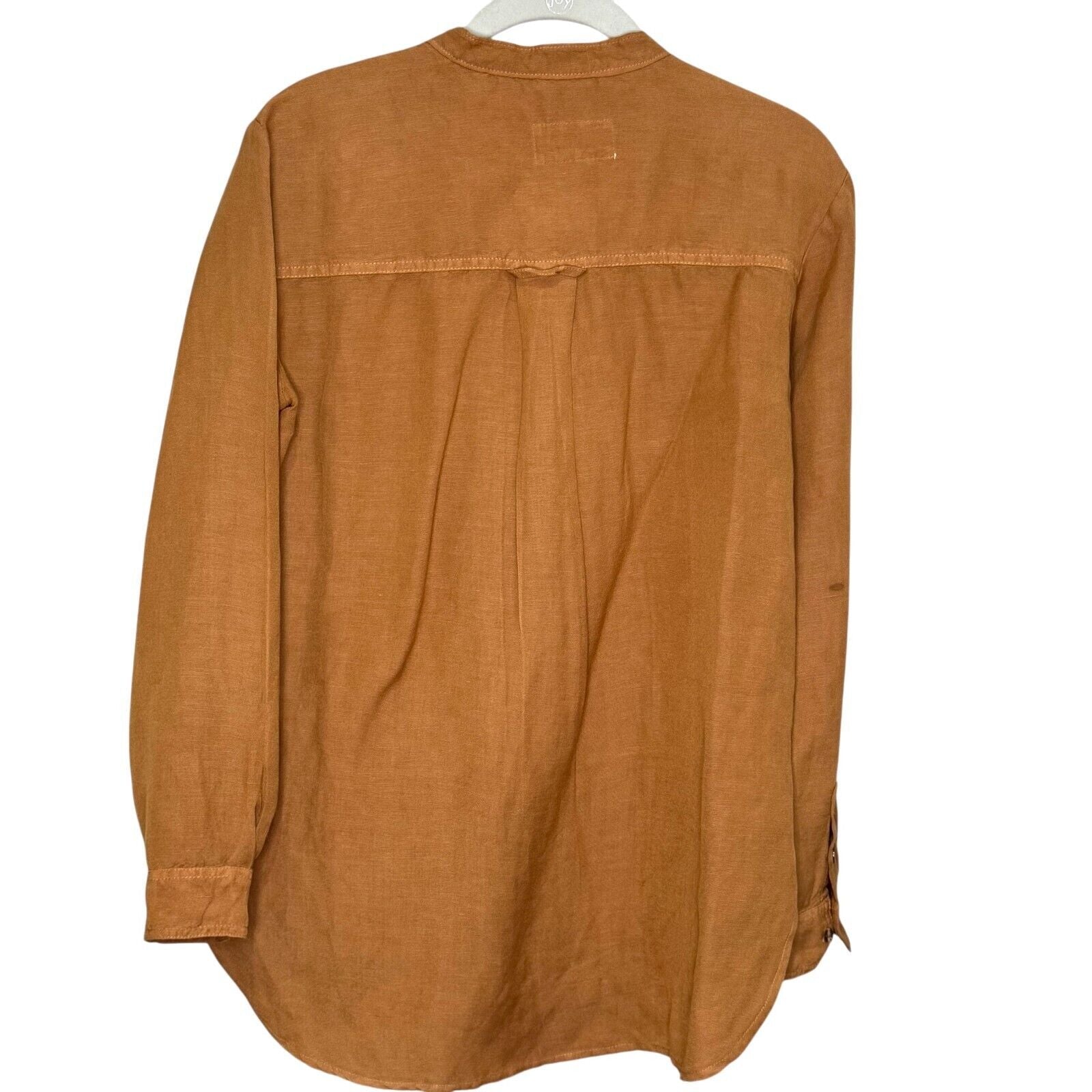 Anthropologie Pilcro Button Down Ruffle Placket Shirt Size XS Linen Brown Honey - Flair - Style