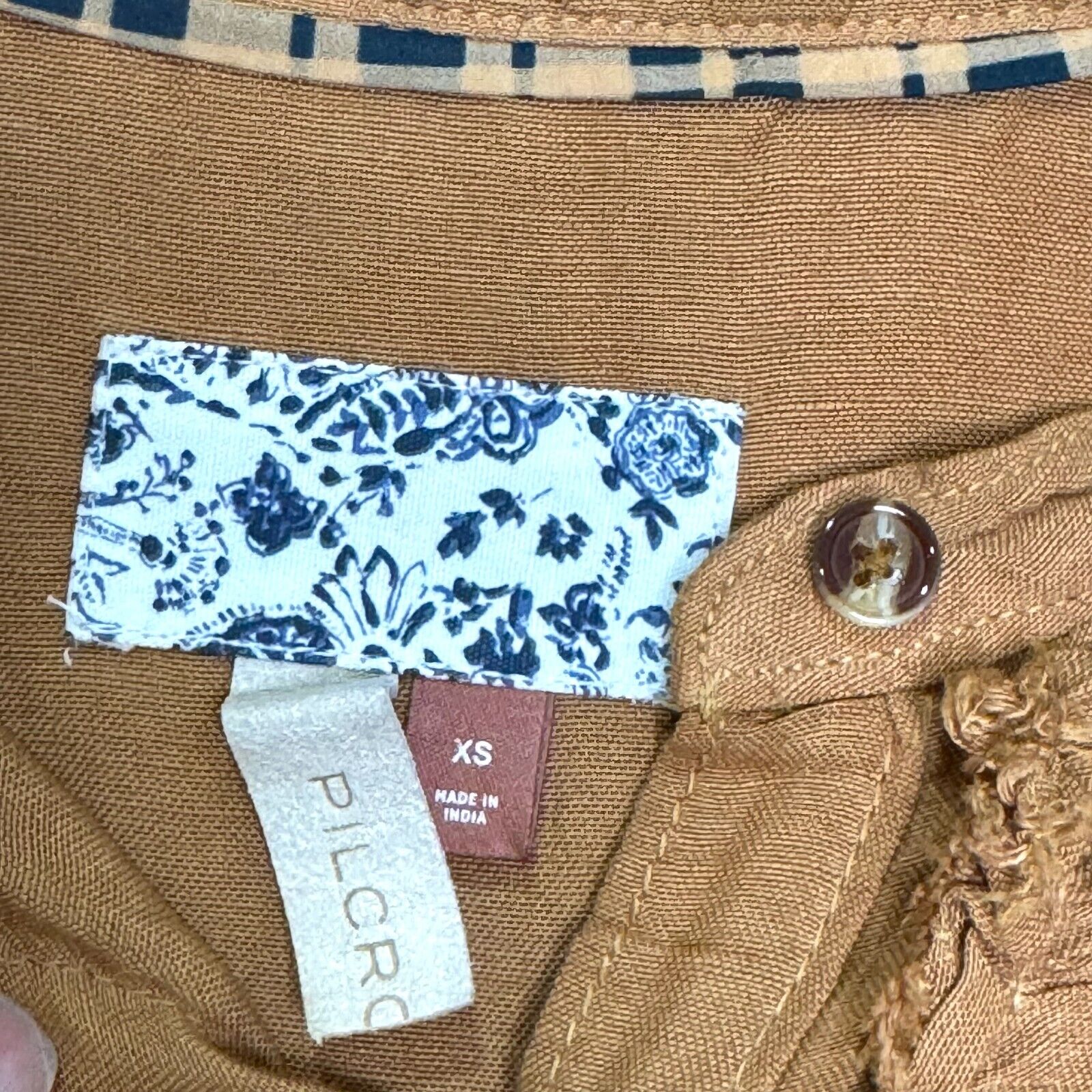 Anthropologie Pilcro Button Down Ruffle Placket Shirt Size XS Linen Brown Honey - Flair - Style