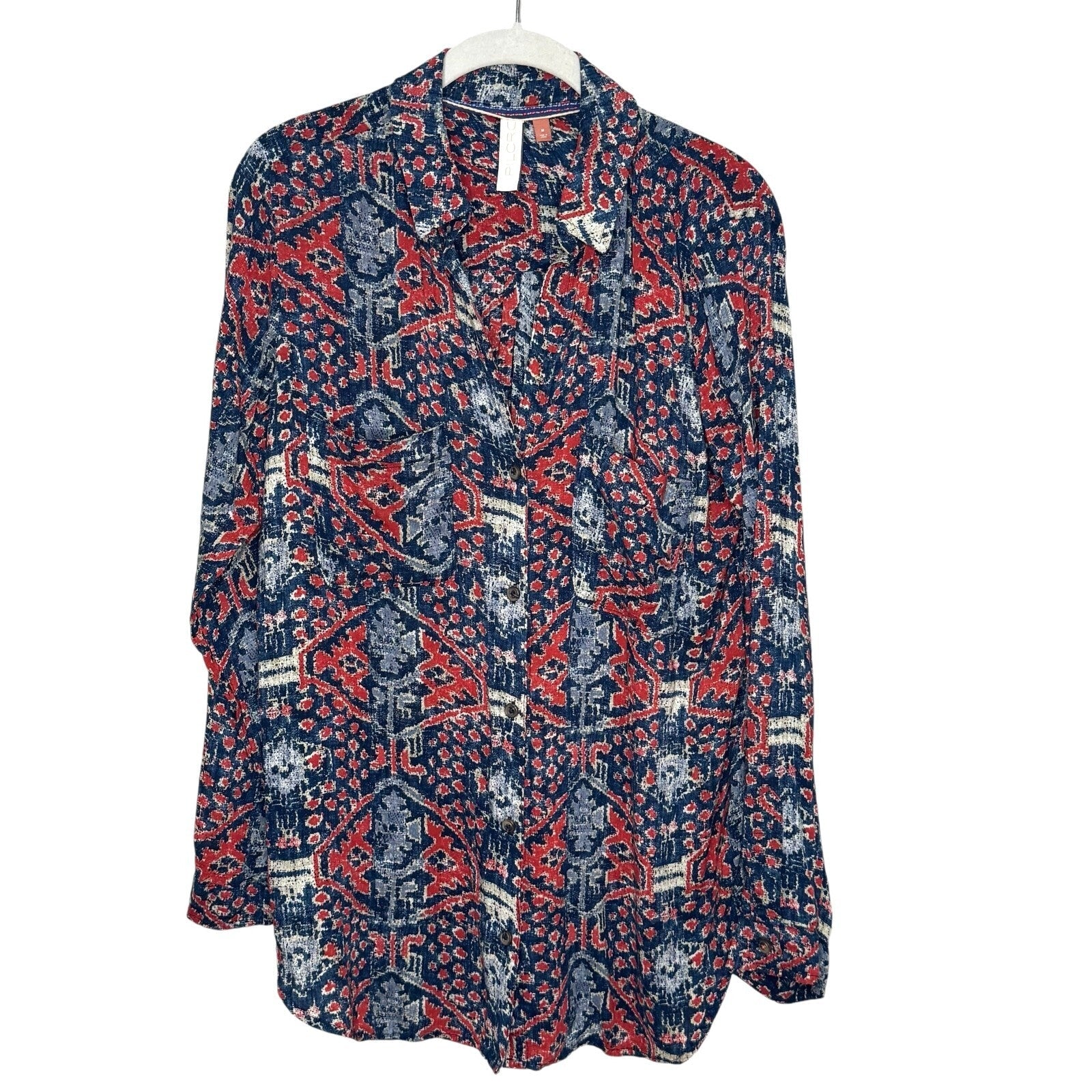 Anthropologie PILCRO Shirt | Size Medium | Blue Red Print - Flair - Style