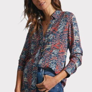 Anthropologie PILCRO Shirt | Size Medium | Blue Red Print - Flair - Style