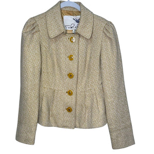 Anthropologie Tabitha Yellow Flecked Peplum Jacket Size 4 Wool Blend Herringbone - Flair - Style