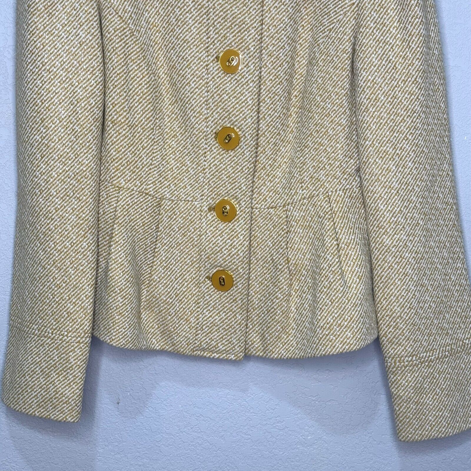 Anthropologie Tabitha Yellow Flecked Peplum Jacket Size 4 Wool Blend Herringbone - Flair - Style