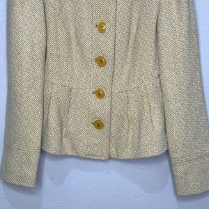 Anthropologie Tabitha Yellow Flecked Peplum Jacket Size 4 Wool Blend Herringbone - Flair - Style