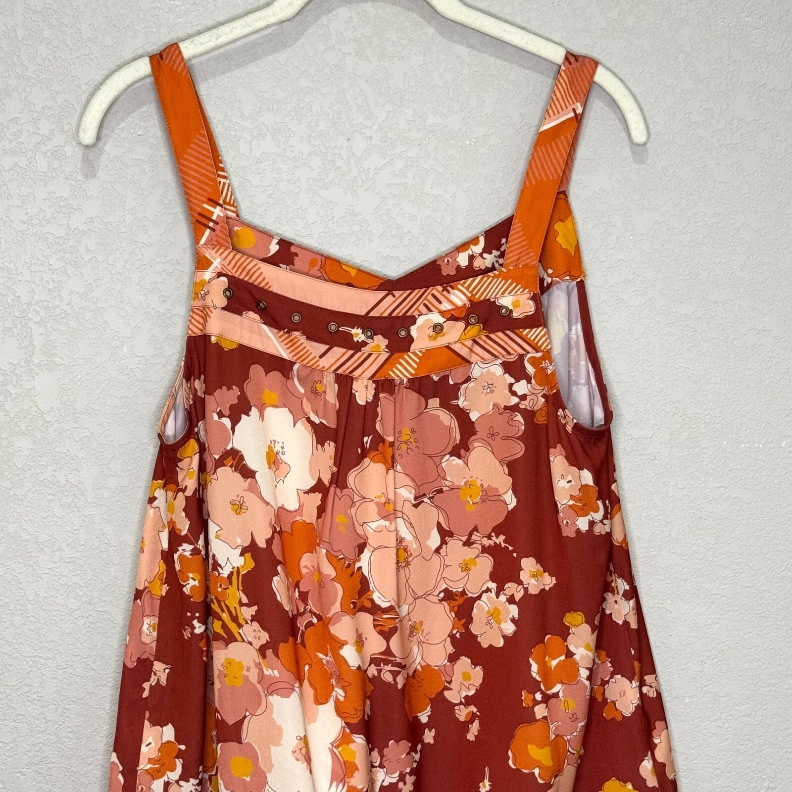 Anthropologie TINY Sleeveless Dress Size Medium Orange Multi Pattern Rivets - Flair - Style